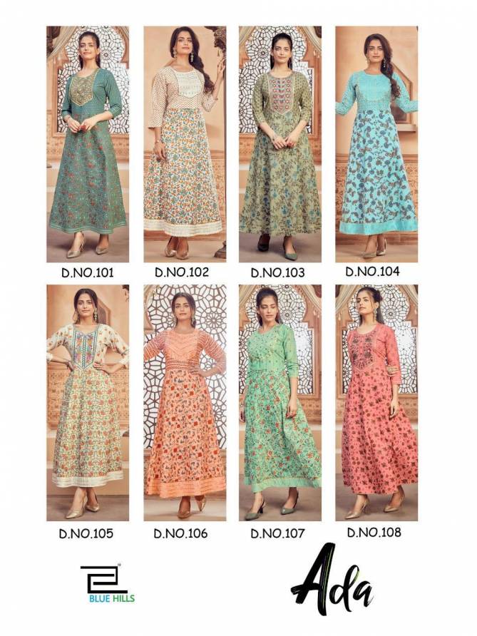 Blue Hills Ada 1 Designer Ethnic Wear Cotton Anarkali Long Kurti Collection